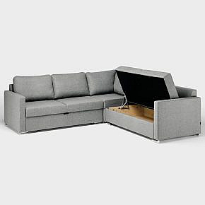 Schlafsofa Marios, Wolle, grau, Linksversion